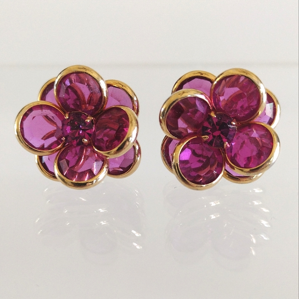 Swarovski crystal pink flower earrings vintage